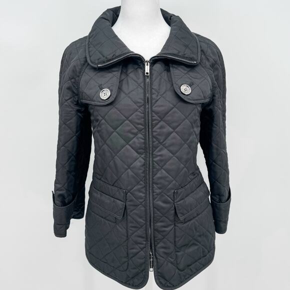 Burberry Coat Black Sz M Quilted Puffer Winter Plaid Jacket Check Brit Light - Picture 2 of 16
